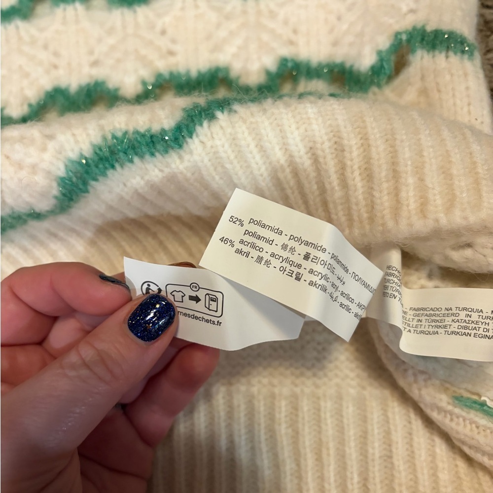 NWT Zara Girls Sweater with Cream and Green Pattern Size 8-9 - Picture 4 of 6